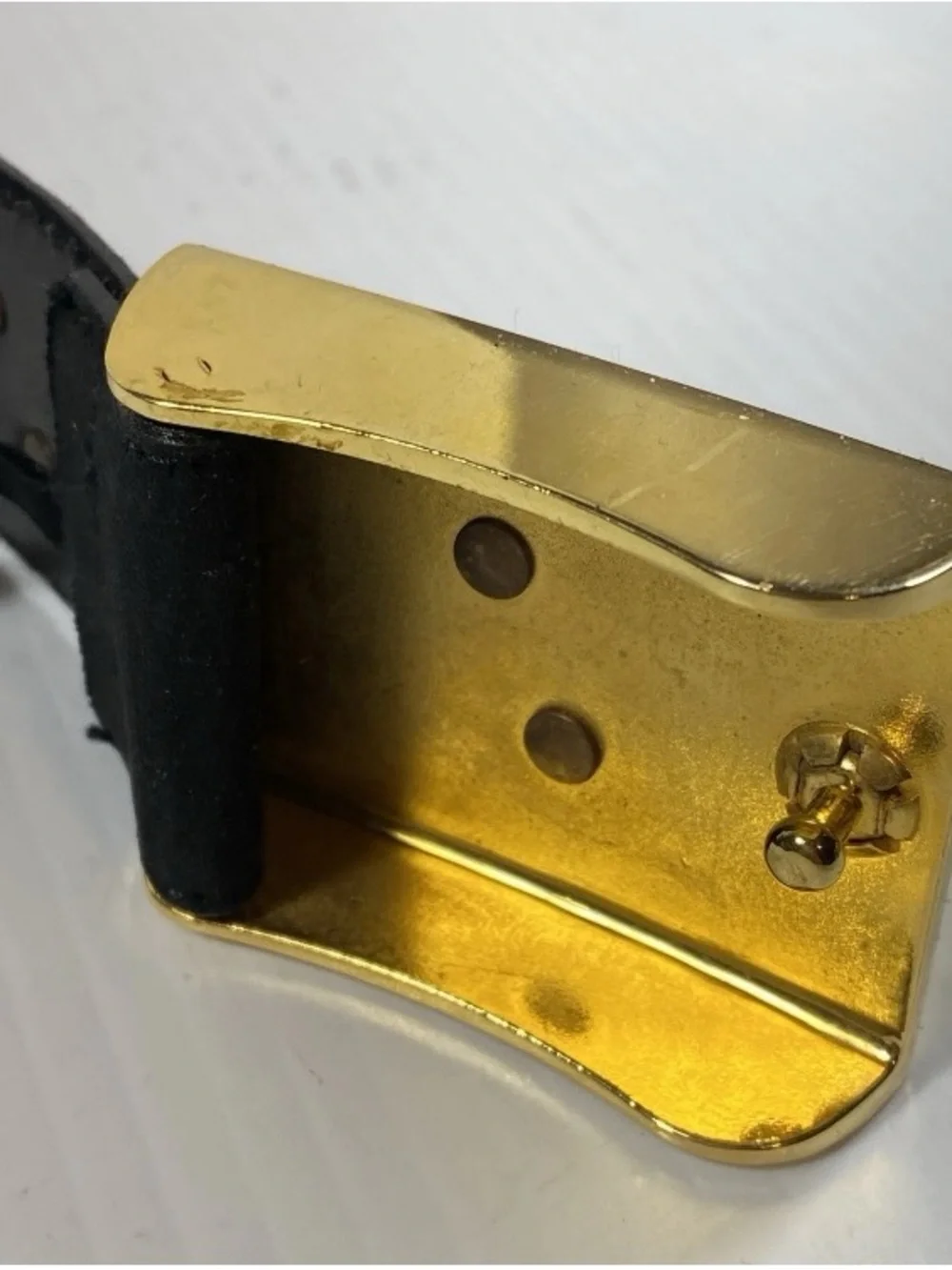 Escada Black Leather Belt with Gold Star Buckle and Gem Accents